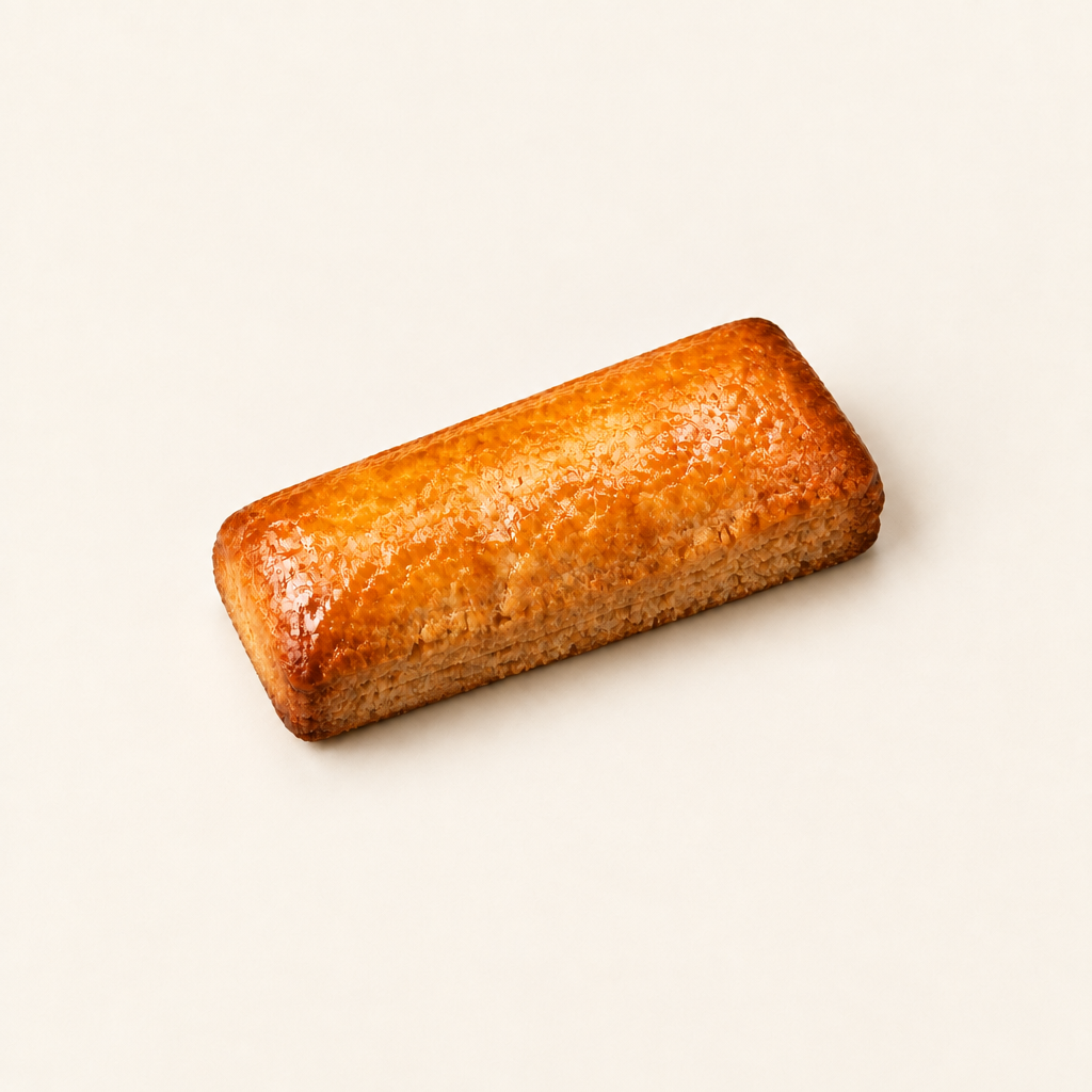 Golden rectangular biscuit centered with extra warm off-white space around it